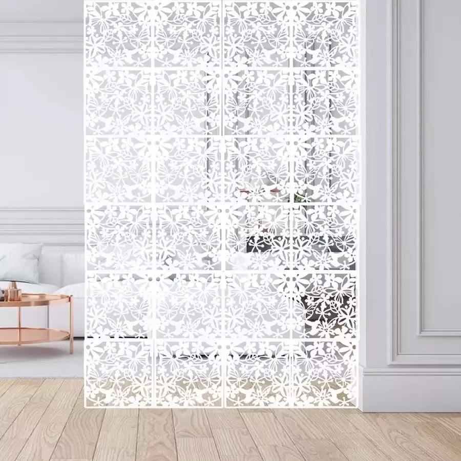 Exnemel 12 stuks hangende ruimteverdeler-schermen doe-het-zelf-ruimteverdeler-paneel pvc-schermpaneel met vlinderbloem voor thuis hotel (wit)