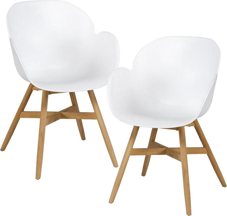 Exotan Fauteuil Buiten Tulip Teak Kunststof Wit Set van 2