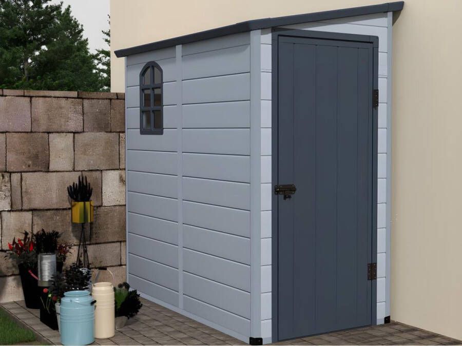 EXPERTLAND Tuinschuur van grijze en antracietkleurige hars ALBERTO 2 12 m² L 97 cm x H 175 cm x D 180 cm