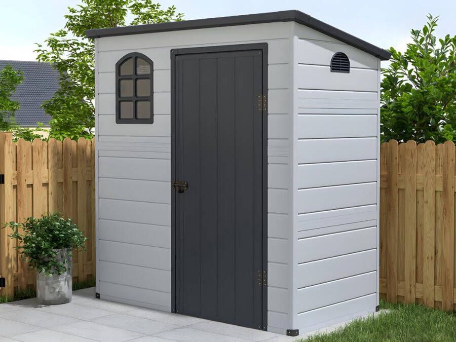 EXPERTLAND Tuinschuur van grijze of antracietkleurige hars NERIO 2 12 m² L 180 cm x H 175 cm x D 97 cm