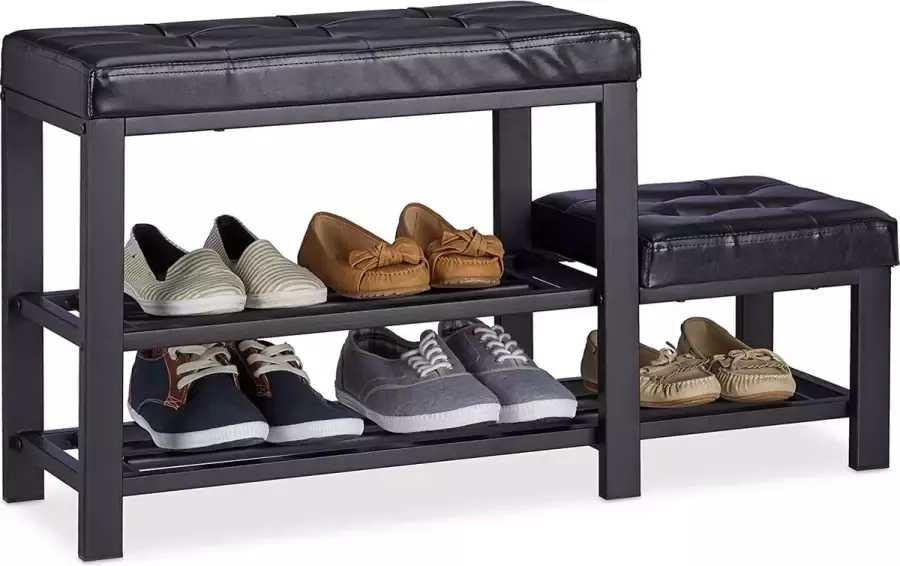 Exxen Schoenbank met voetensteun comfortabele zitbekleding 2 niveaus schoenenrek voor kinderen 50 x 30 5 x 90 5 cm zwart