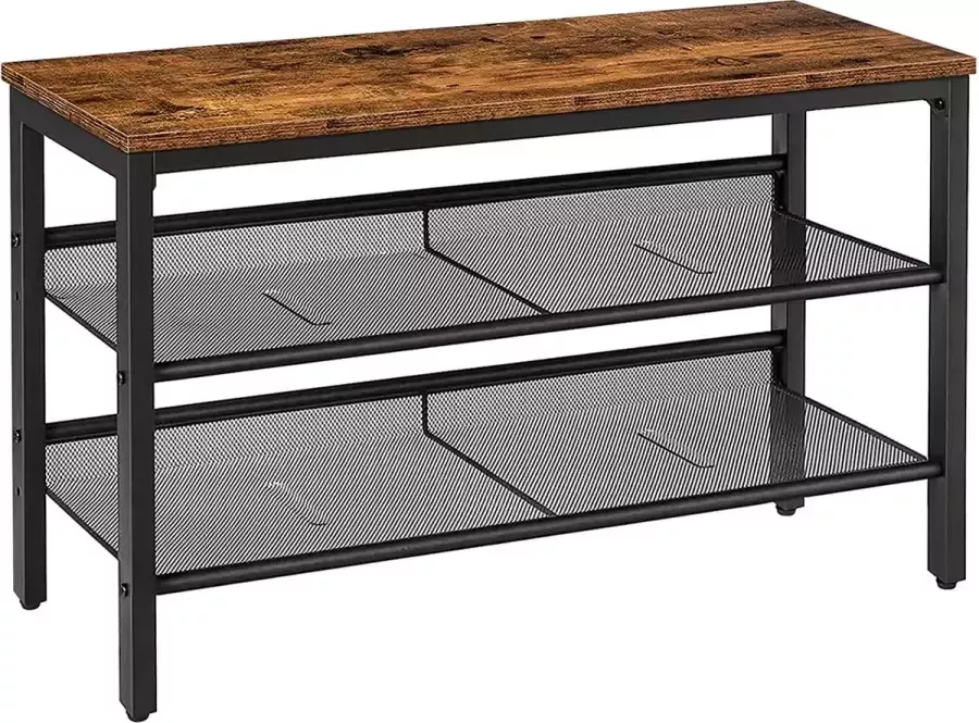 Exxen Schoenenbank schoenenrek met 2 planken 75 x 30 x 45 cm opslag voor schoenen metalen frame schoenenrek met zitting schoenenkast voor ingang hal woonkamer