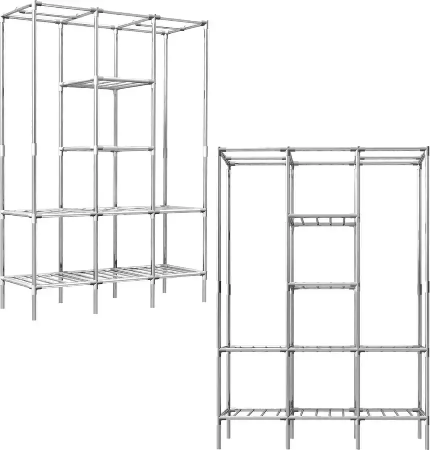 eyepower XXL Garderobekast 178x128x45cm open metalen Kledingkast opvouwbare Kledingstang