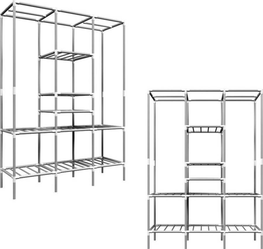 eyepower XXL Garderobekast 178x128x45cm open metalen Kledingkast opvouwbare Kledingstang Gangkast