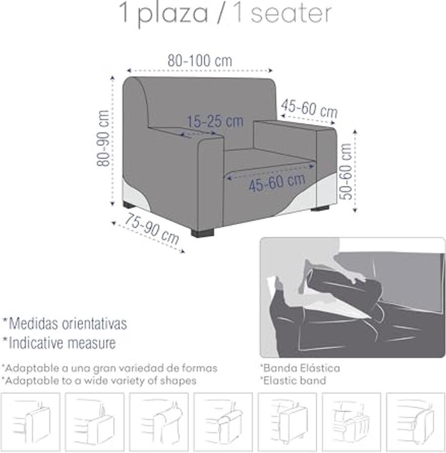 Eysa Aquiles elastische banksprei 1 fauteuil kleur 09-oranje polyester-katoen 37 x 29 x 5 cm