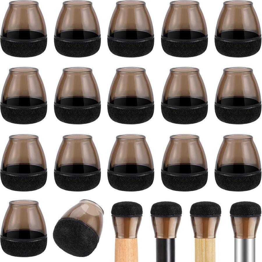 Bingfing 24 stuks vierkante stoelpootdoppen transparante siliconen stoelpootbeschermers met viltjes beschermkappen voor stoelpoten 13-20 mm geen geluid geen krassen (vierkant S (pasvorm: 13-20 mm))