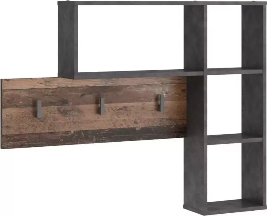 F2Goods Kapstok met 4 open vakken antracier en donkerbruin wandkapstok wandmontage