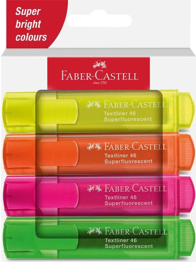 Faber-Castell Textmarker 46 Superfluorescent 4 stuk(s) Groen Oranje Roze Geel Beitelvormige punt 1 mm 5 mm Inkt op waterbasis