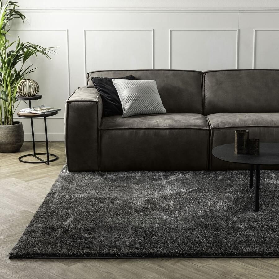FABRIQ Delaware Loper Tapijt 80x150 cm Vloerkleed Hoogpolig Tapijt Woonkamer en Tapijt Slaapkamer Kleed Antraciet