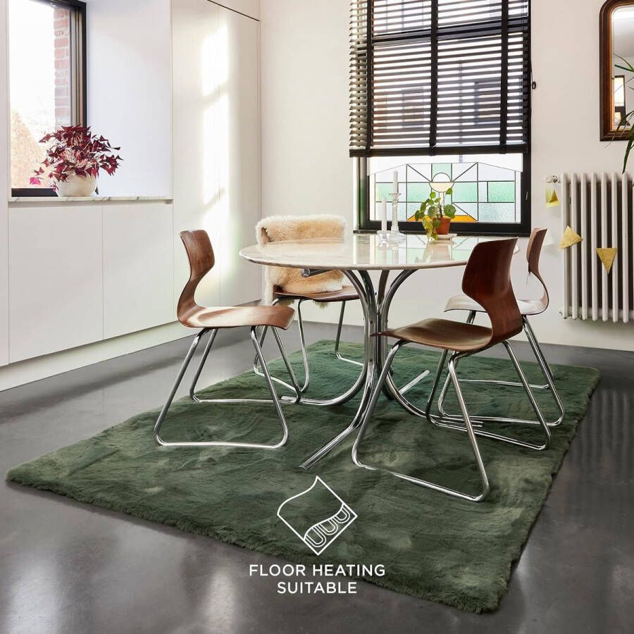 FABRIQ Imitiatiebont Vloerkleed 160x230 cm Hoogpolig Tapijt Woonkamer Tapijt Slaapkamer Kleed Groen - Foto 2