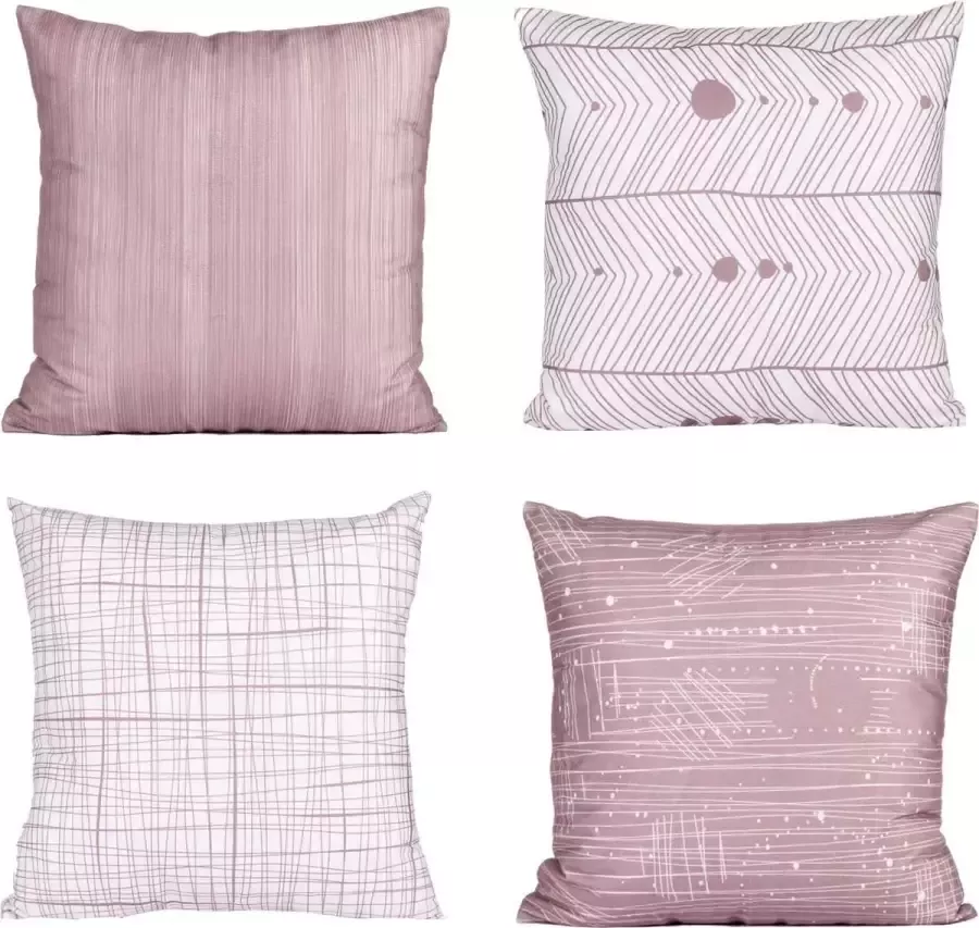 FabThing Set van 4 kussenslopen decoratieve hoofdkussens geometrie-zitkussen sofakussen katoen sierkussen voor bank en slaapkamer 45 x 45 cm vuilroze