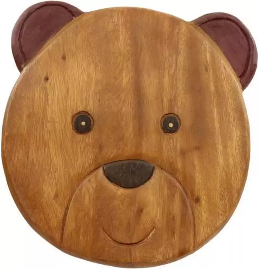 Fairtrade uit Thailand Krukje Acacciahout Naturel met print Beer 27cm Sawahasa Thailand Fairtrade