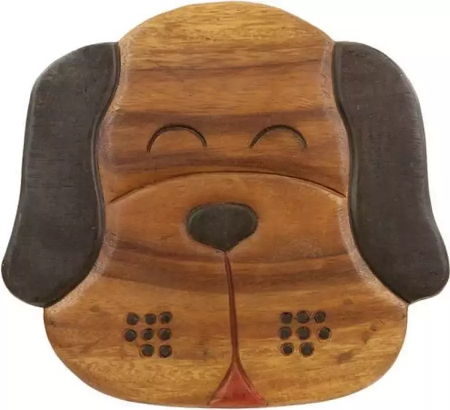 Fairtrade uit Thailand Krukje Acacciahout Naturel met print Hond 27cm Sawahasa Thailand Fairtrade