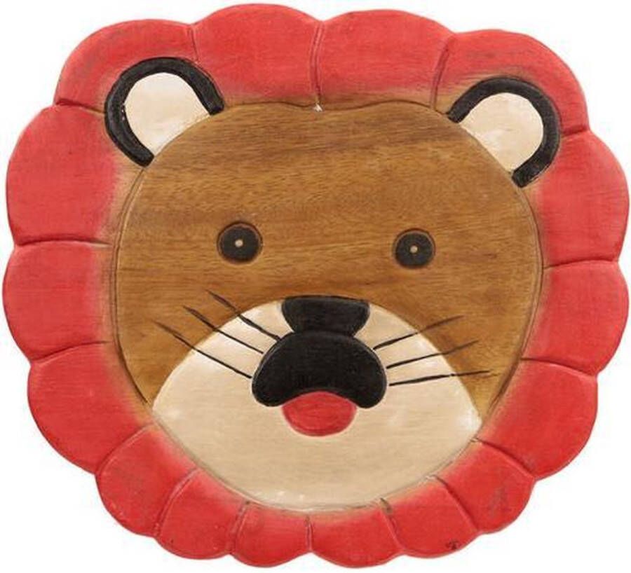 Fairtrade uit Thailand Krukje Acacciahout Naturel met print Leeuw 27cm Sawahasa Thailand Fairtrade