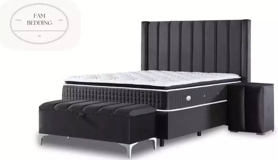 FAM BEDDING Opberg Boxspring Vegas zonder matras Antraciet 90x200