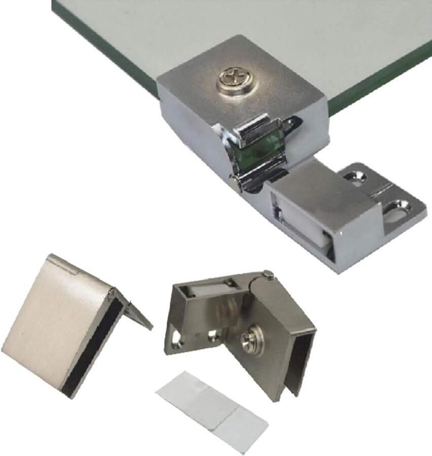 Famanu 1 paar glazen deur scharnier kast vitrinekast wijnkast clip deur scharnier vervangende onderdelen geschikt voor 5-8 mm dik glas (geborsteld)