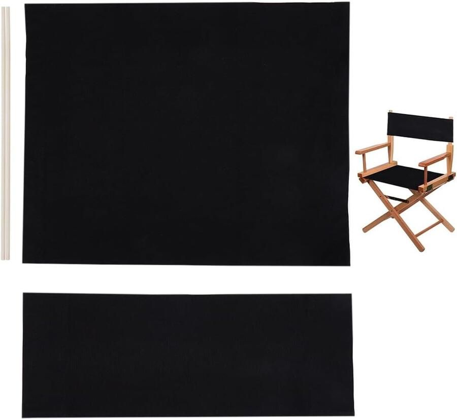 Famanu 1 Set Directors Stoel Covers Canvas Vervanging Stoel Cover Zwart Canvas Zitting en Rug Kit Met Hout Stok Voor Casual Seat Vouwen Make-up Stoel Thuis Tuin Indoor Outdoor Accessoires