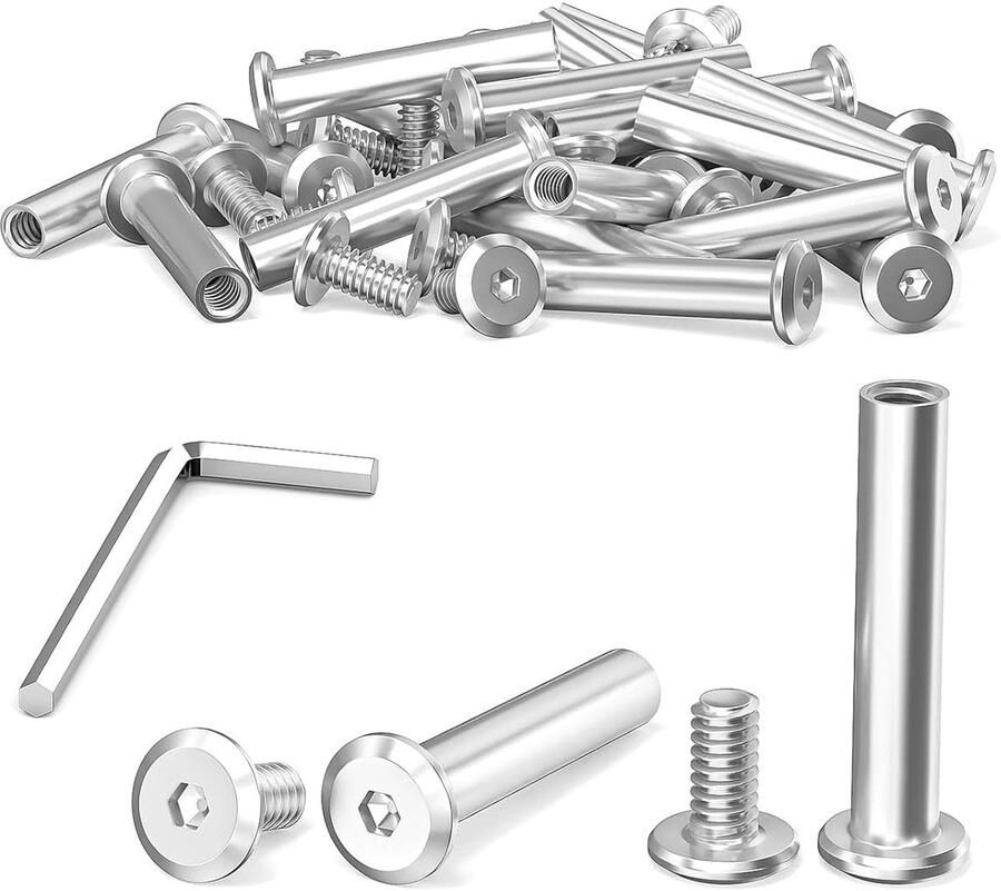 Famanu 40 stuks M4 x 25 mm verbindingsschroeven hulsschroeven roestvrij staal A2 V2A meubelschroeven kastconnector met inbussleutel voor kasten en houten planken