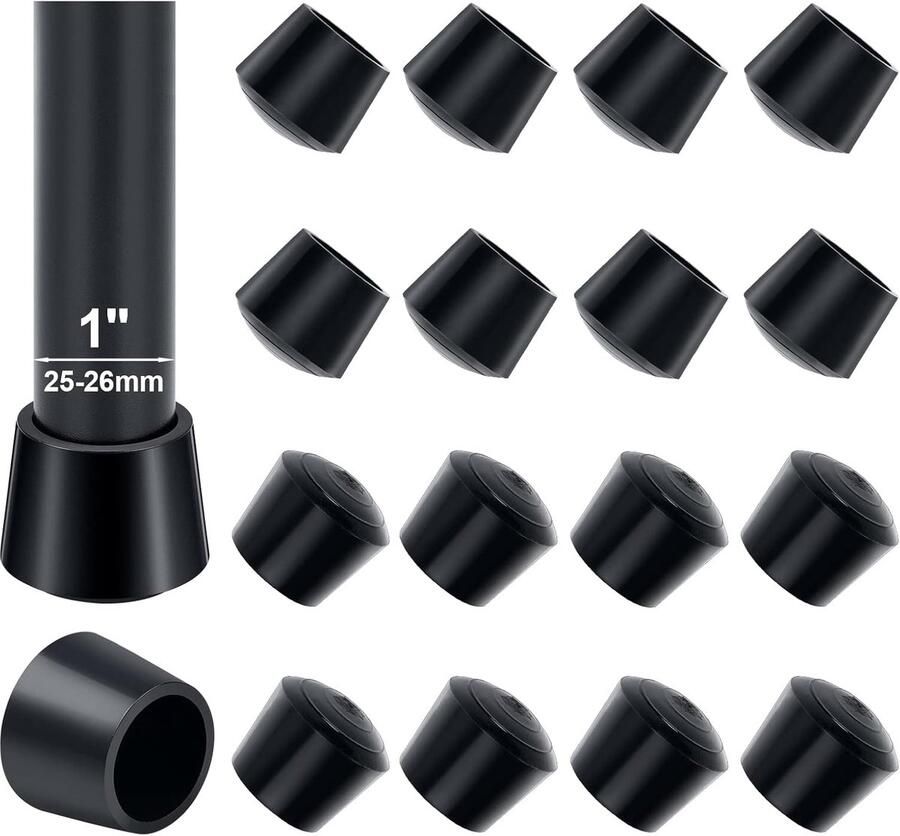 Famanu 16 stuks stoelopzetstukken rubber stoelpunt 25 mm binnendiameter 25 mm zwart