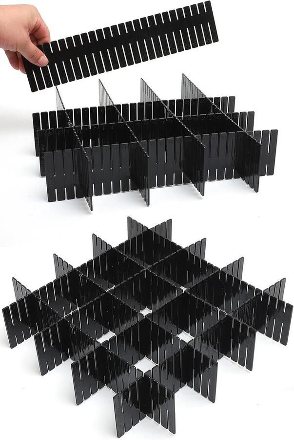 Famanu 18 stuks ladeverdelers verstelbare ladeorganizer voor sokken ondergoed make-up kan helpen opgeruimde keuken slaapkamer dressoir zwart