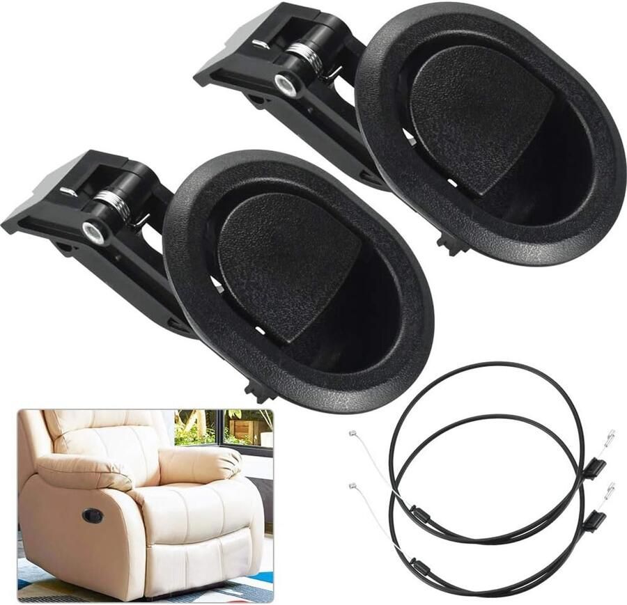 Famanu 2 Stks Recliner Vervangende Onderdelen Zwart Ovale Fauteuil Pull Handvat Sofa Stoel Recliner Release Kabel Vervanging Universele Release Hendel Handvat met Kabel Past Ashley Meest Recliner