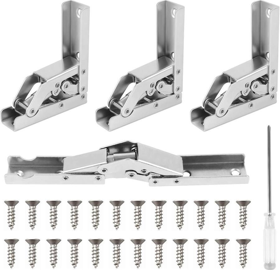 Famanu 4 stuks kastdeurscharnier onzichtbaar scharnier 90 schokdempingsscharnier onzichtbare kastdeur scharnier met schroevendraaier en 24 schroeven voor kastdeurkast
