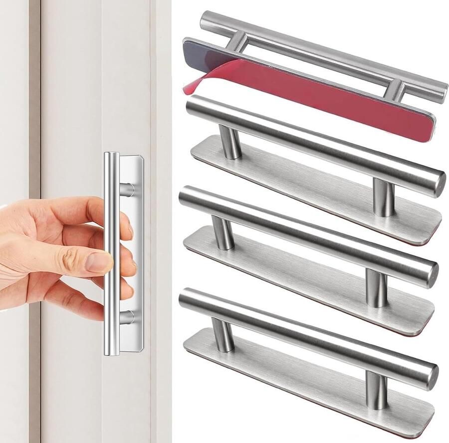 Famanu 4 stuks zelfklevende meubelgrepen roestvrij staal kastgrepen zonder boren handgrepen deurgrepen ladegrepen voor keukenkasten schuifdeuren balkondeur raam 150 mm zilver (A zilver