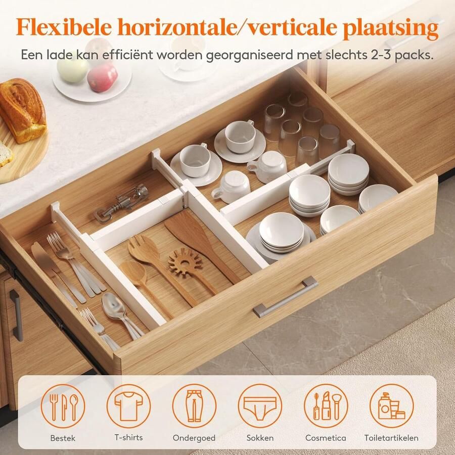 Famanu 8 Pack Keuken Ladeverdelers 6cm Hoog 40 6-55 9cm Verstelbare Lade Organisator voor Keukengerei Kleren Make-up Plastic Uitbreidbare Verdelers in Dressoir Bedkamer Badkamer Kantoor Opbergen