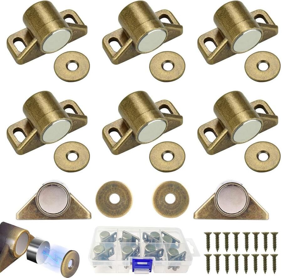 Famanu 8 stuks deurmagneten sterk zinklegering kastmagneten sterk voor badkamer balkondeur keukenkastdeursluiter met 24 schroeven (brons)