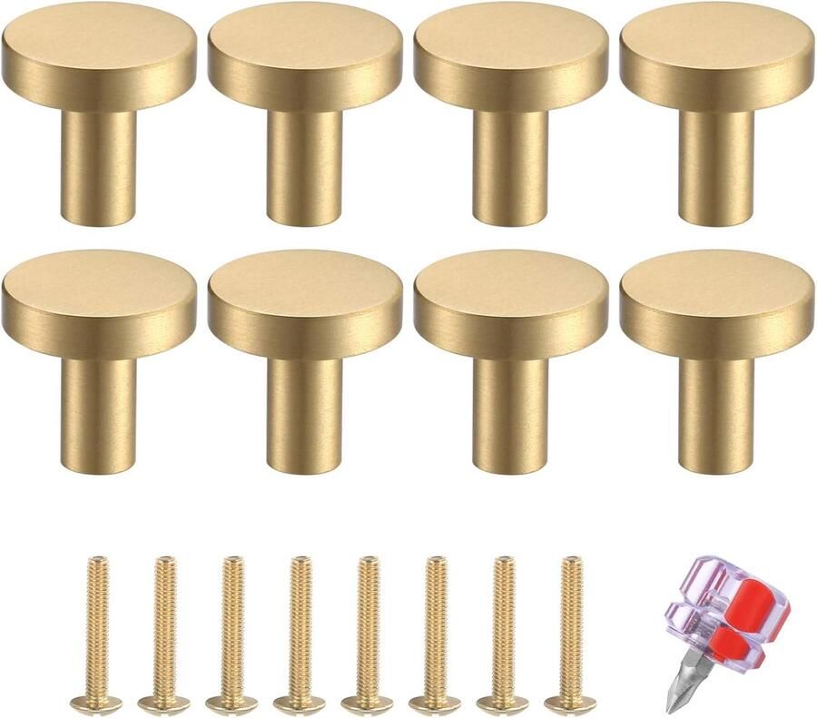 Famanu 8 stuks massief messing deurknoppen ronde kastknoppen kastdeurgrepen met één gat kleine trekknoppen hardware met schroef voor kledingkastdeur dressoir lade keukenvorming 20 x 23 mm