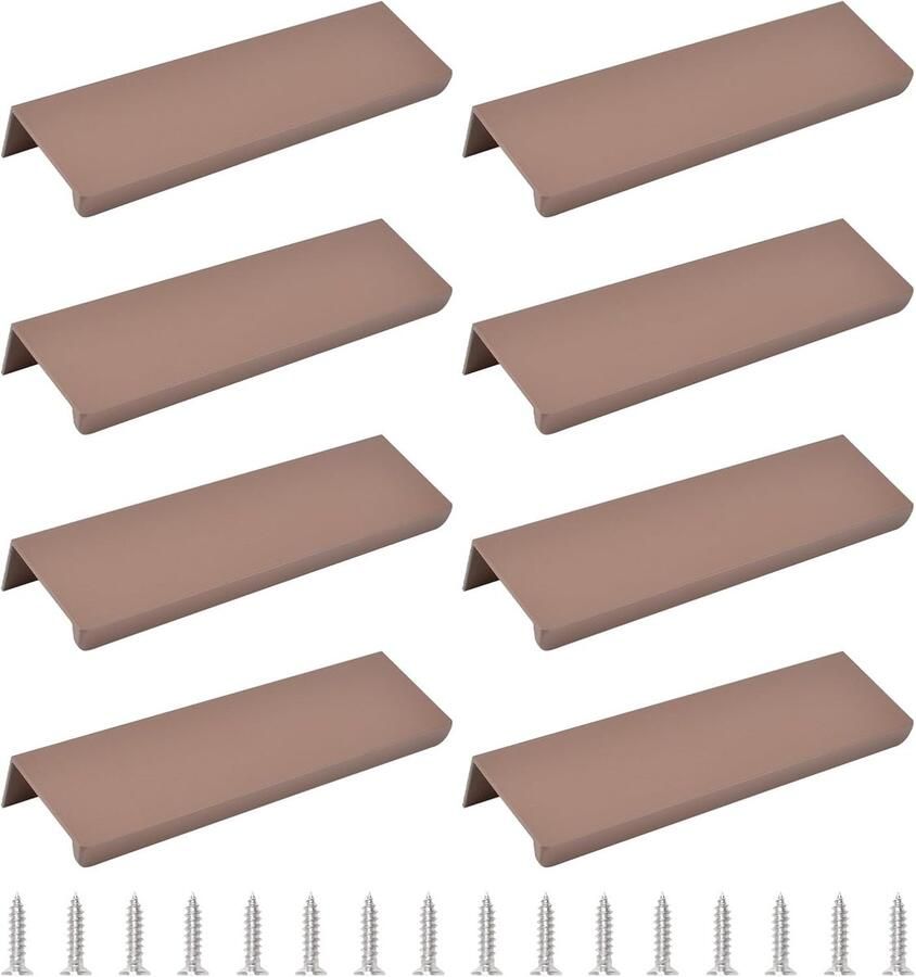 Famanu Bruine opbouwrandgrepen voor één-vingerbediening 8 stuks handgrepen in moderne stijl met rechte hoek aluminiumlegering onzichtbare lade-grepen voor kasten lade-metaalwerk 120 mm
