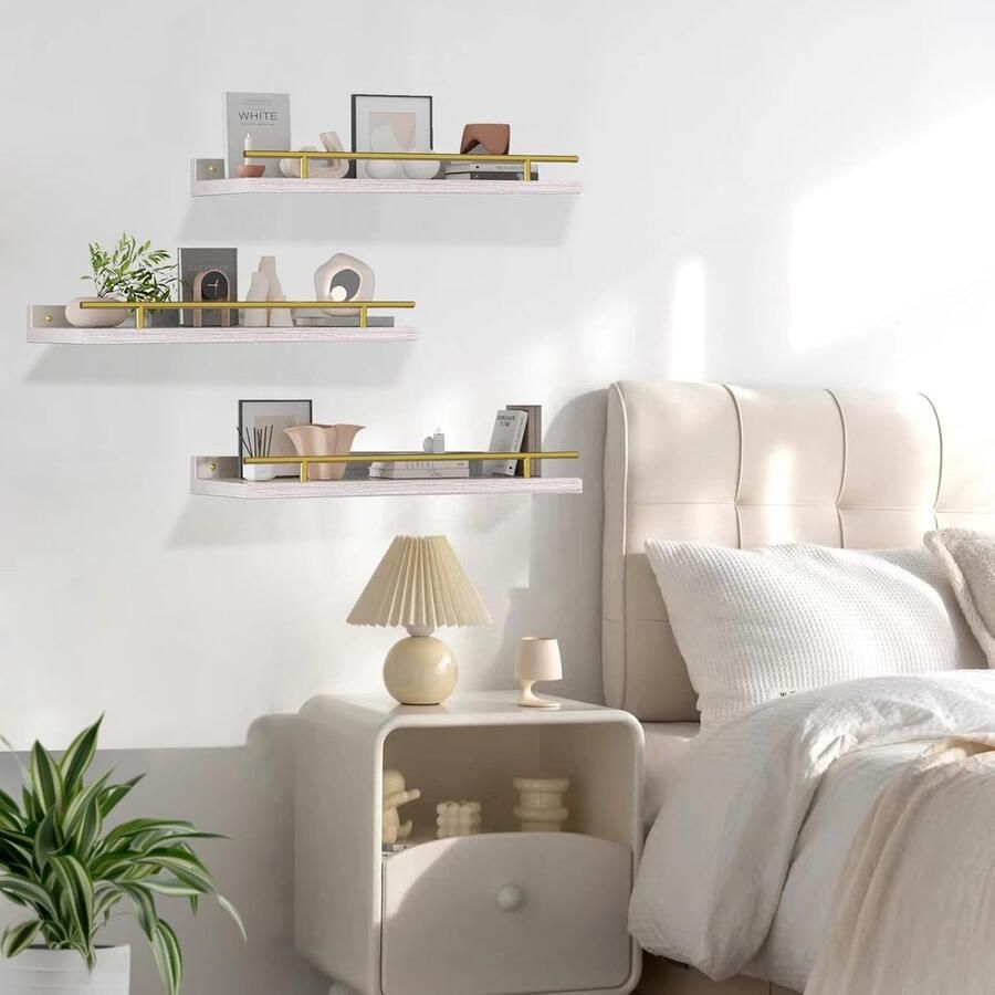 Famanu Drijvende planken wandgemonteerde plank 3 set houten planken voor muur Foto Ledge Display Rekken Kruidenrekken Decoratieve Houten Wandplanken Voor Badkamer Woonkamer Keuken Home Office