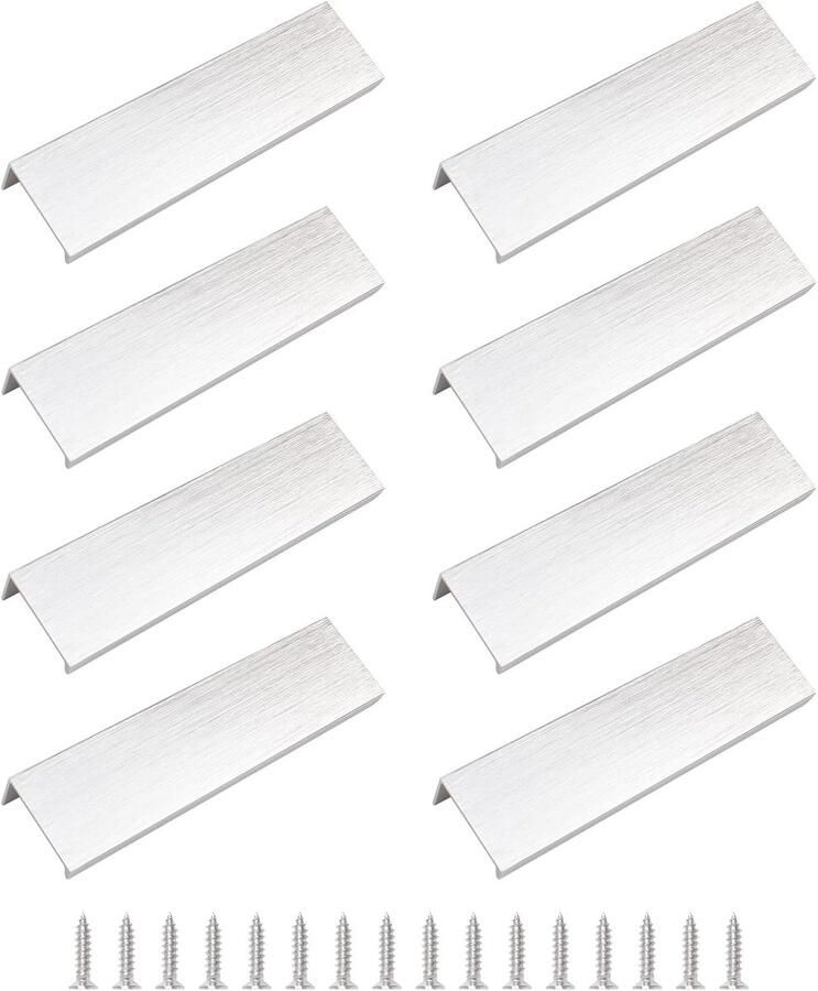 Famanu Geborsteld zilverkleurige opbouwrandgrepen voor één-vingerbediening aluminiumlegering lade-handgrepen in moderne stijl met rechte hoek 8 onzichtbare grepen voor kledingkastlades 120 mm