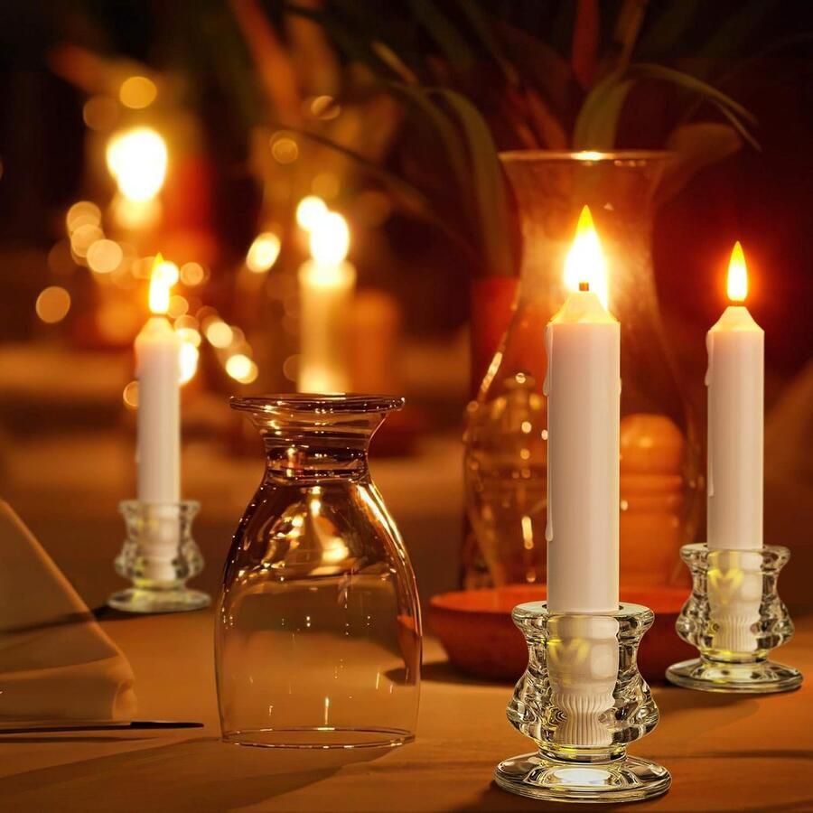 Famanu Glazen kandelaars houder Pack van 6 Taper Candle Stand Kandelaars Houders voor Woonkamer Tafel Party Halloween Kerstdecoraties
