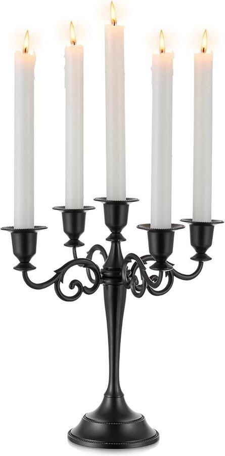 Famanu Halloween kandelaar 5-armen kandelaars houders mat zwarte kaars stok staat voor taps toelopende kaarsen voor kaarslic diner feest bruiloft tafel centerpieces kerst