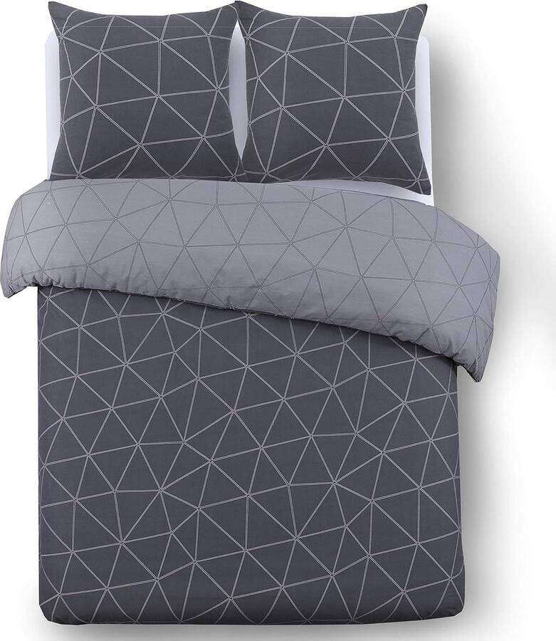 Famanu Hugo Omkeerbaar beddengoed – Hugo antracietgrijs grijs – dekbedovertrek 200 x 200 cm met 2 kussenslopen voor tweepersoonsbed – 100% katoen