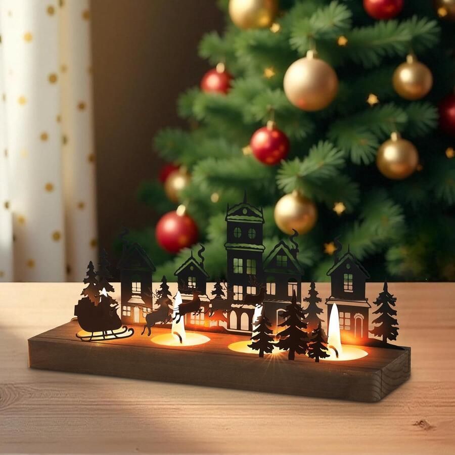 Famanu Kaarsenhouder adventskrans voor 3 8 cm theelicht kaarsenstandaard metaal met houten houders tafel adventsdecoratie voor doe-het-z