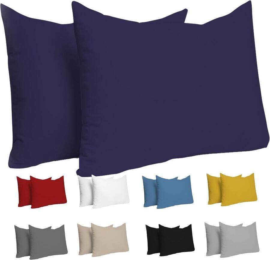 Candala Kussensloop (Set van 2) – Donkerblauw Katoen Voor Kussens 50 x 70 cm 100% Jersey Katoen Beddengoed Dubbel Bed Kussensloop Kussenbeschermer Bestendig en Hypoallergeen
