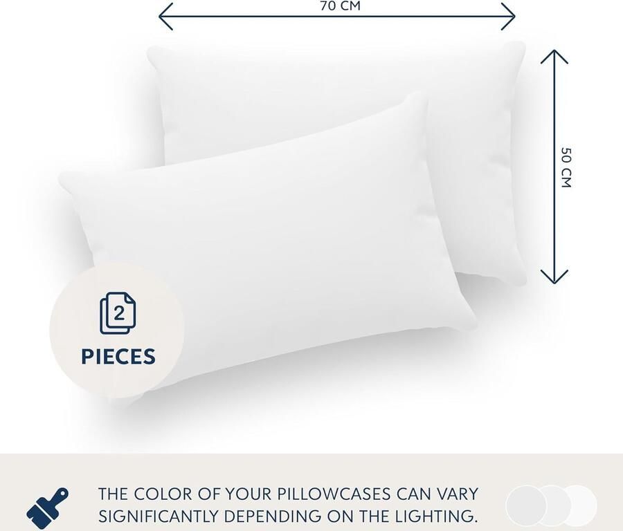 Famanu Kussensloop (Set van 2) – Wit Katoen Voor Kussens 50 x 70 cm 100% Jersey Katoen Beddengoed Dubbel Bed Kussensloop Kussenbeschermer Bestendig en Hypoallergeen