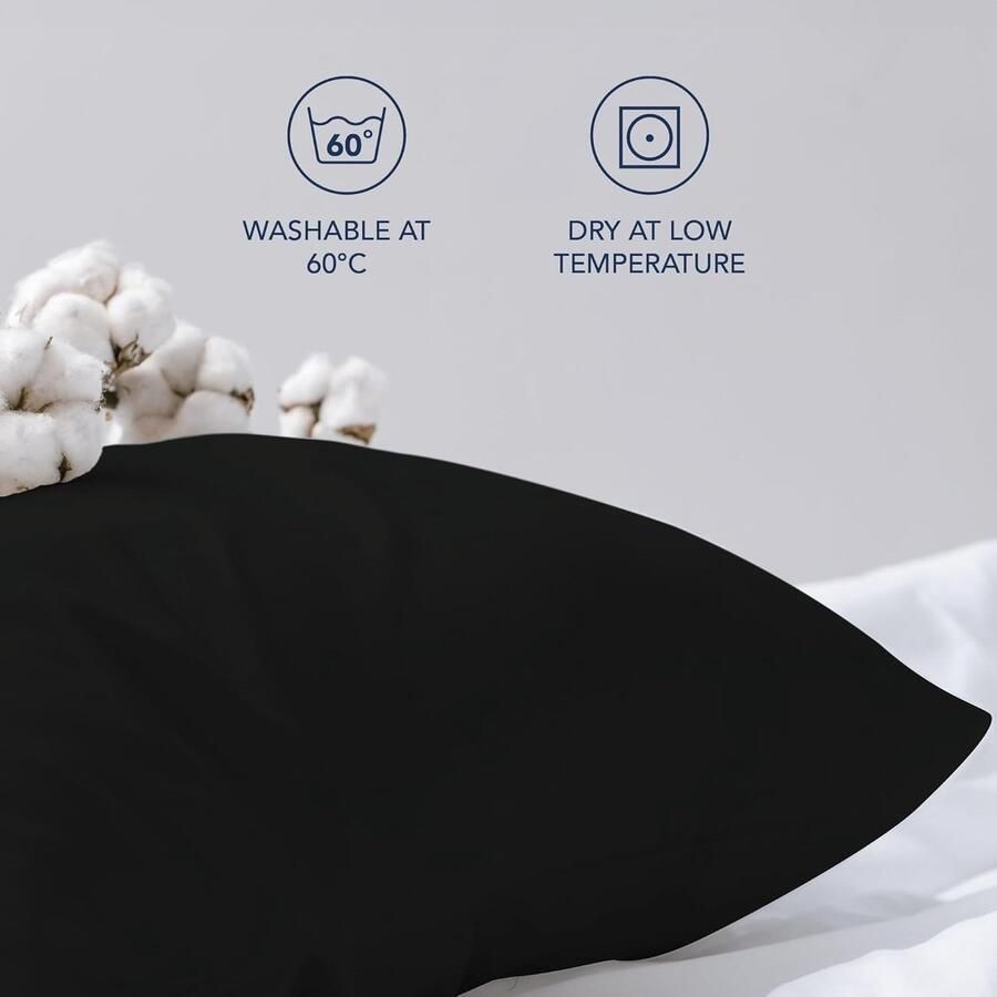 Famanu Kussensloop (Set van 2) – Zwart Katoen Voor Kussens 50 x 70 cm 100% Jersey Katoen Beddengoed Dubbel Bed Kussensloop Kussenbeschermer Bestendig en Hypoallergeen