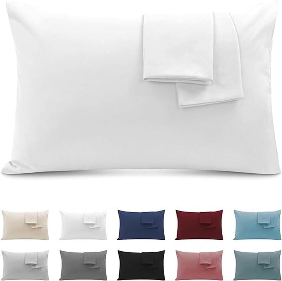 Famanu Kussenslopen Voor Tweepersoonsbed 50x90cm Set van 2 Kussenslopen Gecertificeerd Door Oeko-TEX In Premium Microvezel 110GSM Met Onzichtbare Rits Zacht en Ademend Hypoallergeen Wit