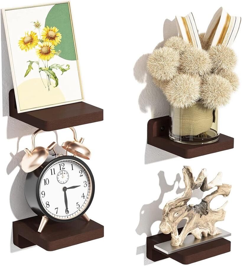 Famanu L-vormige wandplanken duurzaam set van 4 zwart massief hout