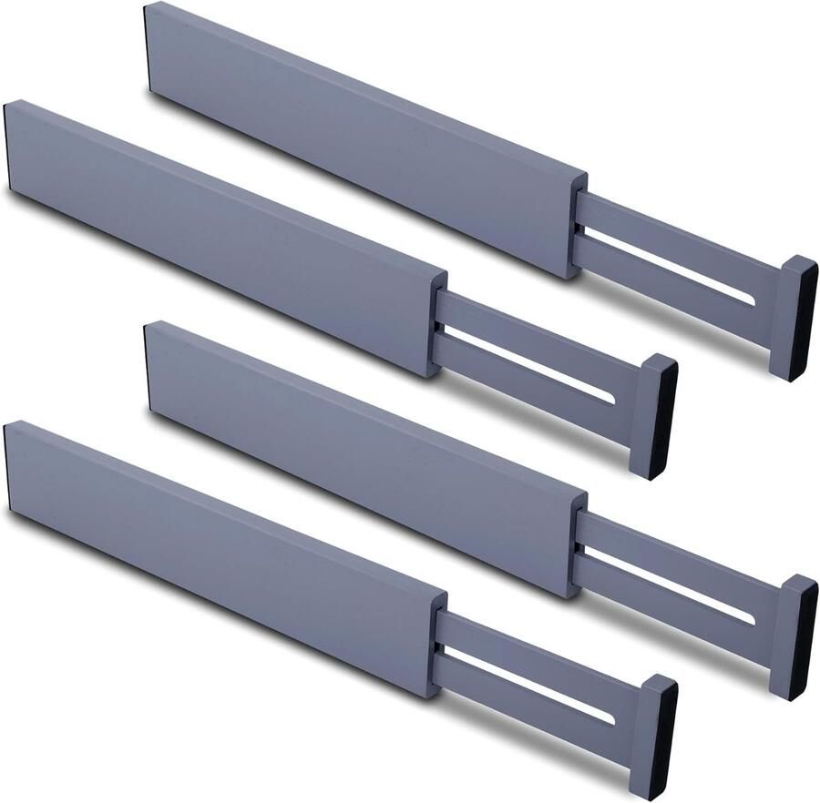 Famanu Ladeverdelers bamboe grijze laden organizers verstelbaar voor sokken veerbelast werken in keuken dressoir badkamer slaapkamer lade bureau 4 stuks