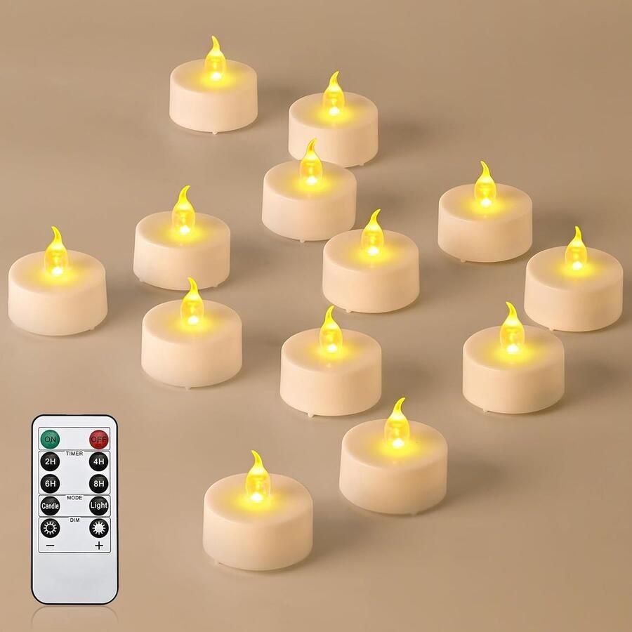 Famanu Led-theelichtjes met timer afstandsbediening vlamloze ledkaarsen elektrische flikkerende theelichtjes op batterijen voor thuis kamer tafel Halloween kerstdecoratie 24 stuks