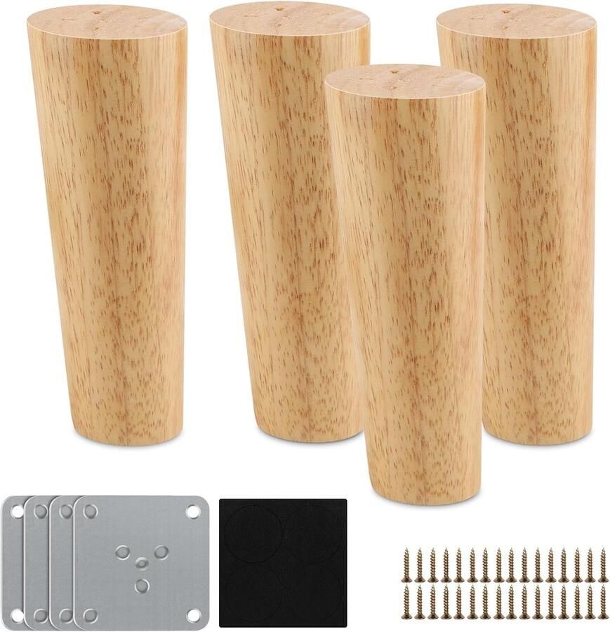 Famanu Meubelpoten van hout 4 stuks kegel tafelpoten massief hout 12 cm conisch kastpoten met schroeven en viltglijders voor kast bank stoel bed bank voetenbank (cilinder)