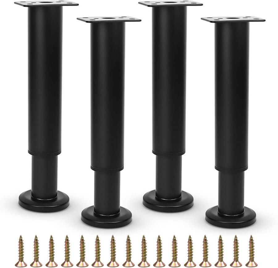Famanu Meubels verstelbare poten metalen bedsteun beenvervanging centraal latframe banksteun beendelen intrekbare zwaar belastbare meubelvoet voor bank dressoir tafel kast 18-32 cm (4 stuks zwart)