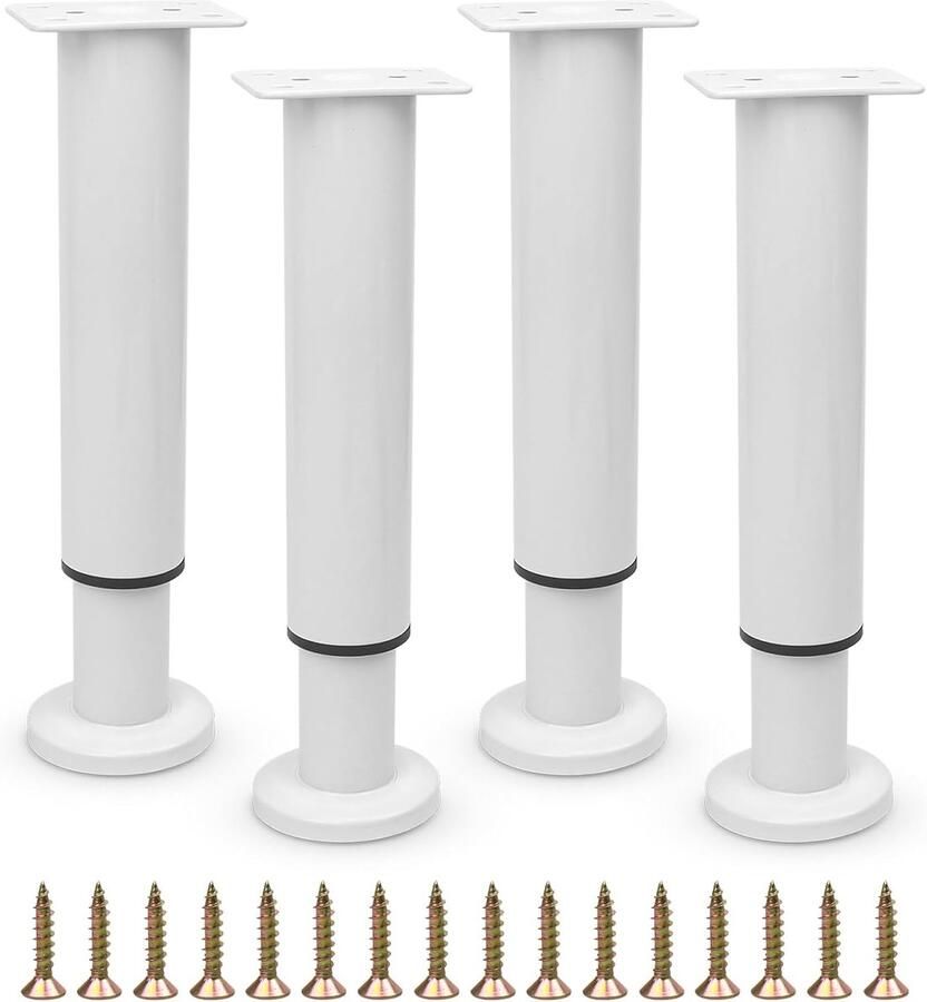 Famanu Meubels verstelbare poten metalen bedsteun beenvervanging centraal latframe banksteun beendelen intrekbare zwaar belastbare meubelvoet voor bank dressoir tafel kast 18-32 cm (wit 4 stuks)