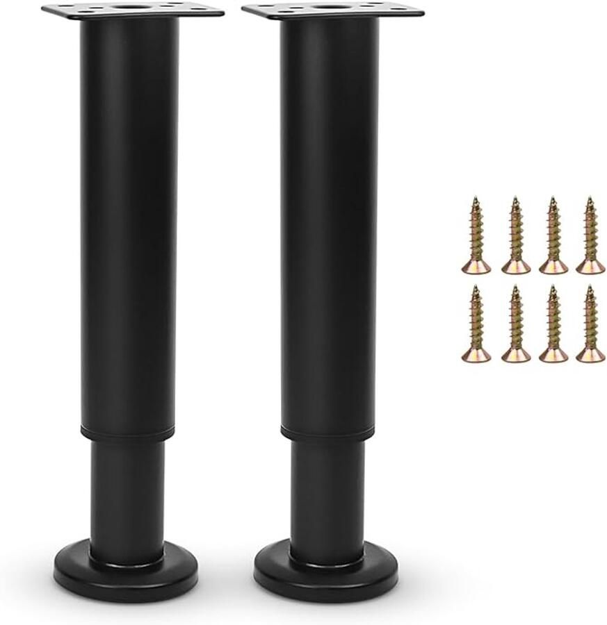 Famanu Meubels verstelbare poten metalen bedsteun beenvervanging centraal lattenframe banksteun beendelen intrekbare zwaar belastbare meubelvoet voor bank dressoir tafel kast 18-32 cm (2 stuks zwart)