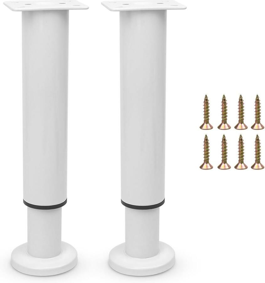Famanu Meubels verstelbare poten metalen bedsteun beenvervanging centraal lattenframe banksteun beendelen intrekbare zwaar belastbare meubelvoet voor bank dressoir tafel kast 18-32 cm (wit 2 stuks)