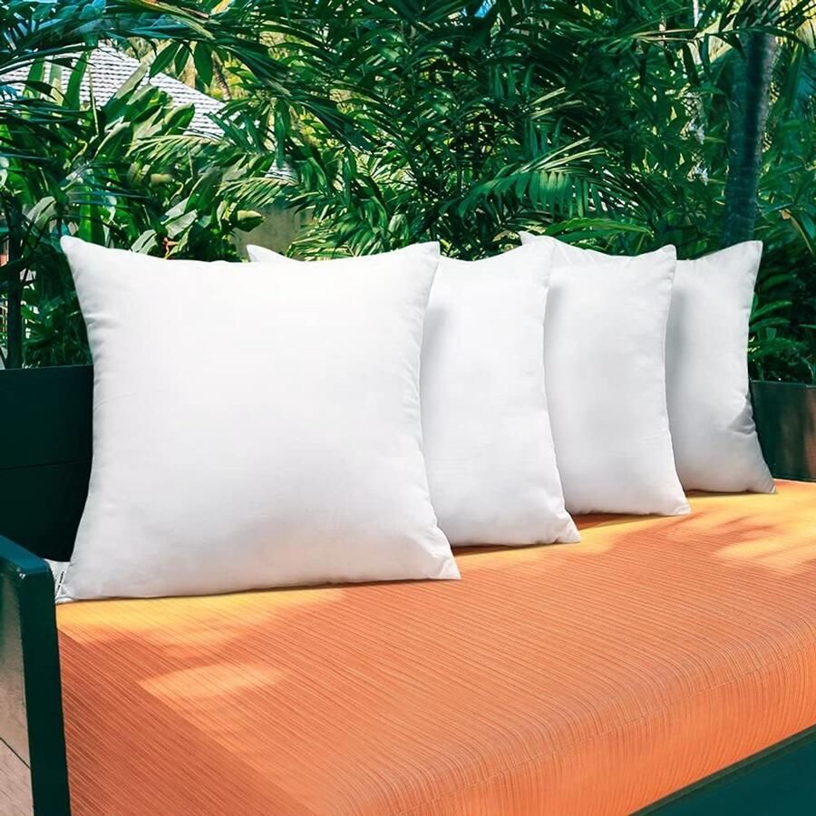 Famanu Premium vierkante vorm kussen binnenpads set van 4 waterdichte kussenvulling voor terras tuin bank boerderij decoratieve kussens voor binnen en buiten standaard wit 45 x 45 cm